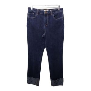 LOGO by Lori Goldstein Dark Wash Cuffed Hem Straight Jeans Size‎ 8